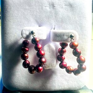 Purple fresh water pearl loop earrings